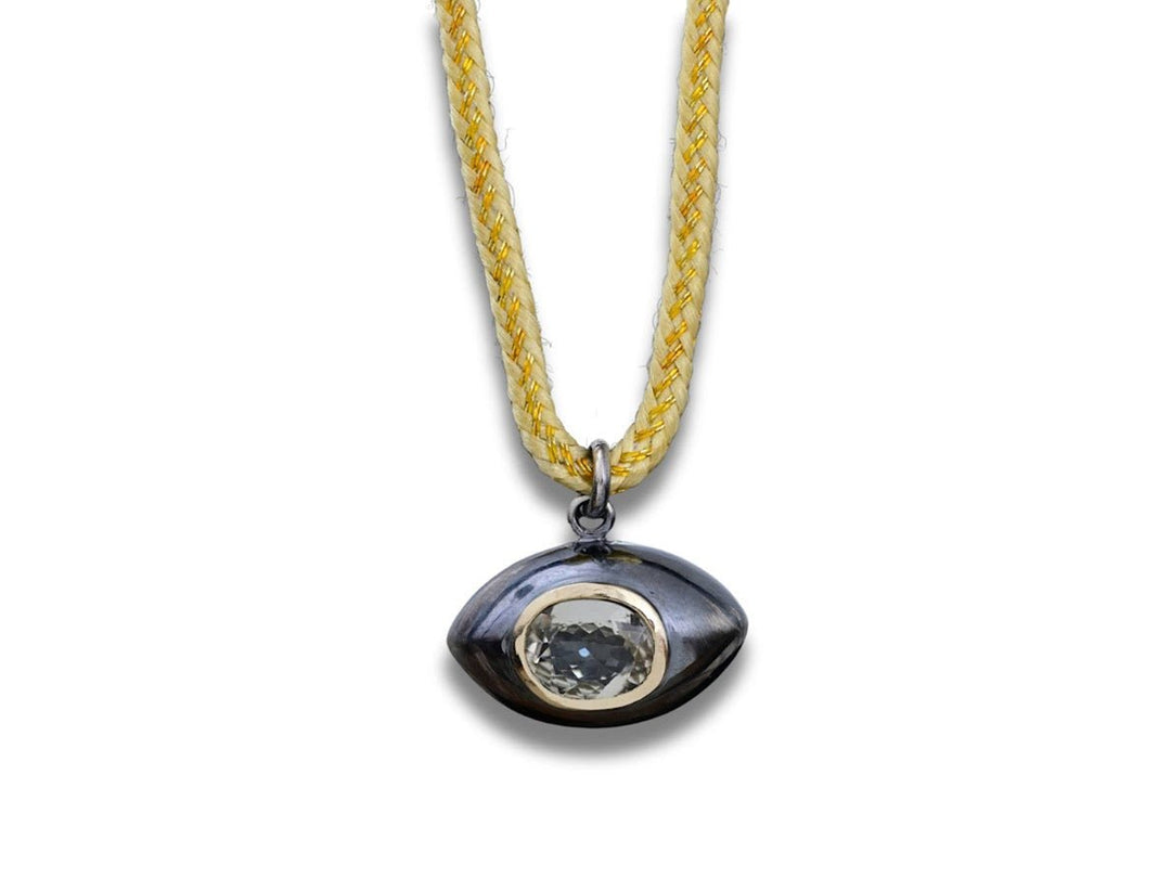 10k/SS and Tourmaline Evil Eye Necklace on Silk