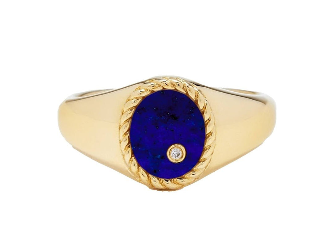 9k Lapis and Diamond Signet Ring
