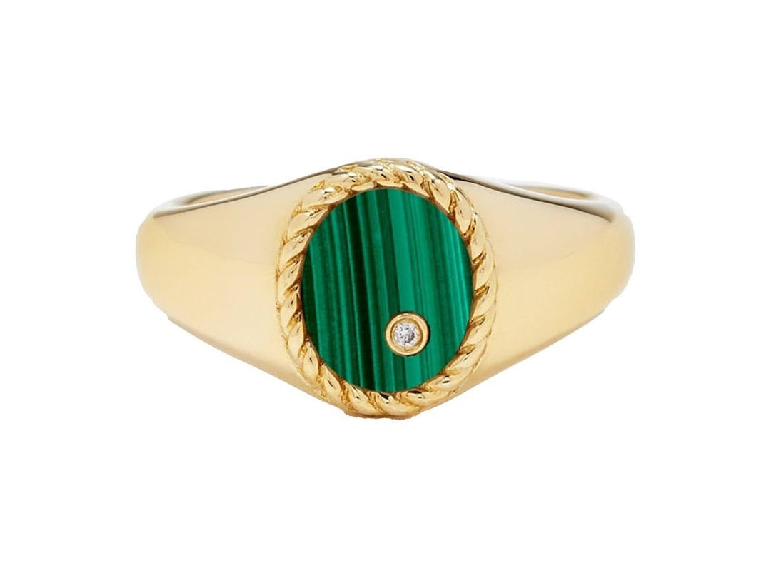 9k Malachite and Diamond Signet Ring