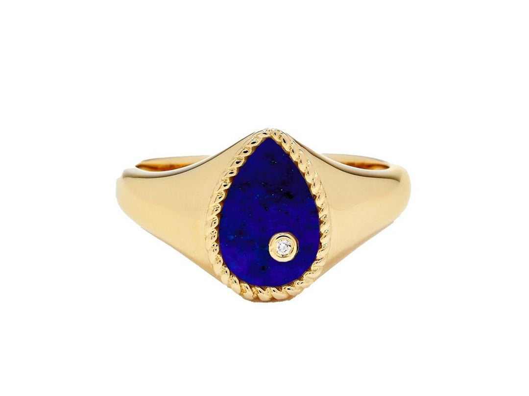 9k Lapis Teardrop Signet Ring with Diamond