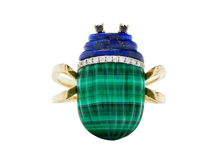 9k Malachite and Lapis Scarab Ring