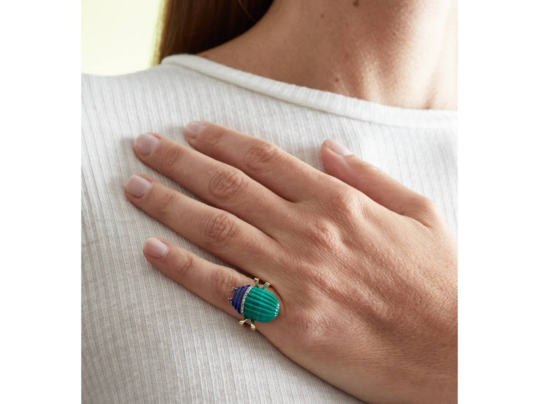 9k Malachite and Lapis Scarab Ring