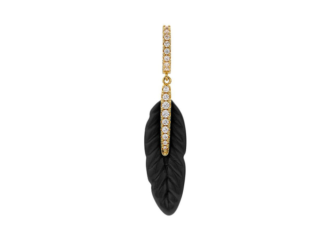 Black Feather on CZ Huggie Earring