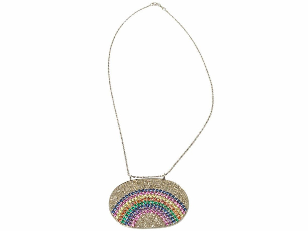 SS Multi-Color Sapphire and Diamond Rainbow Necklace
