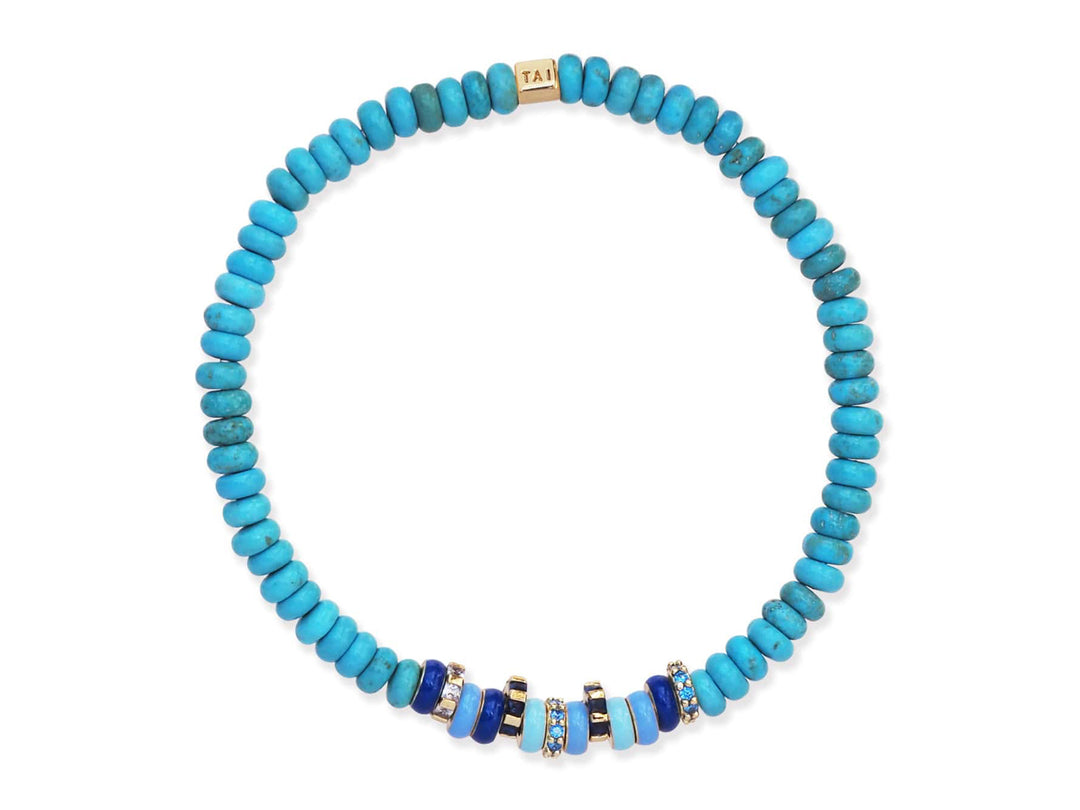 Turquoise and Enamel Roundel Bead Bracelet with CZs
