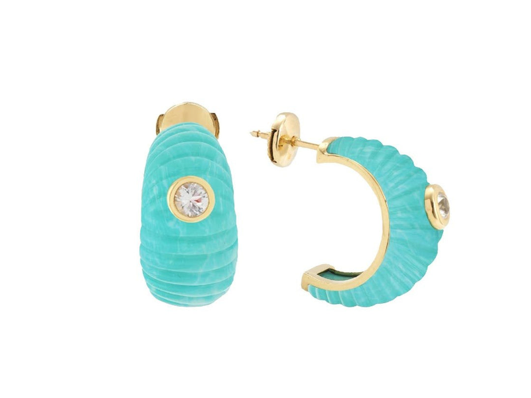 9k Ridged Turquoise Earrings with White Topaz