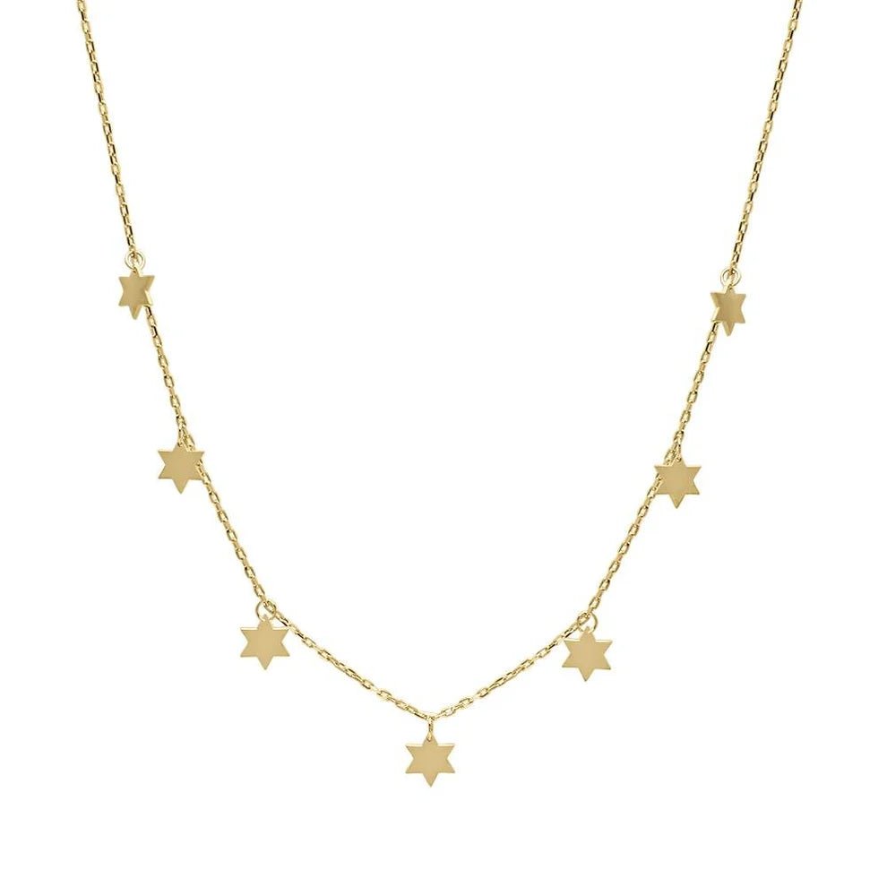 Gold Stars of David Charm Necklace