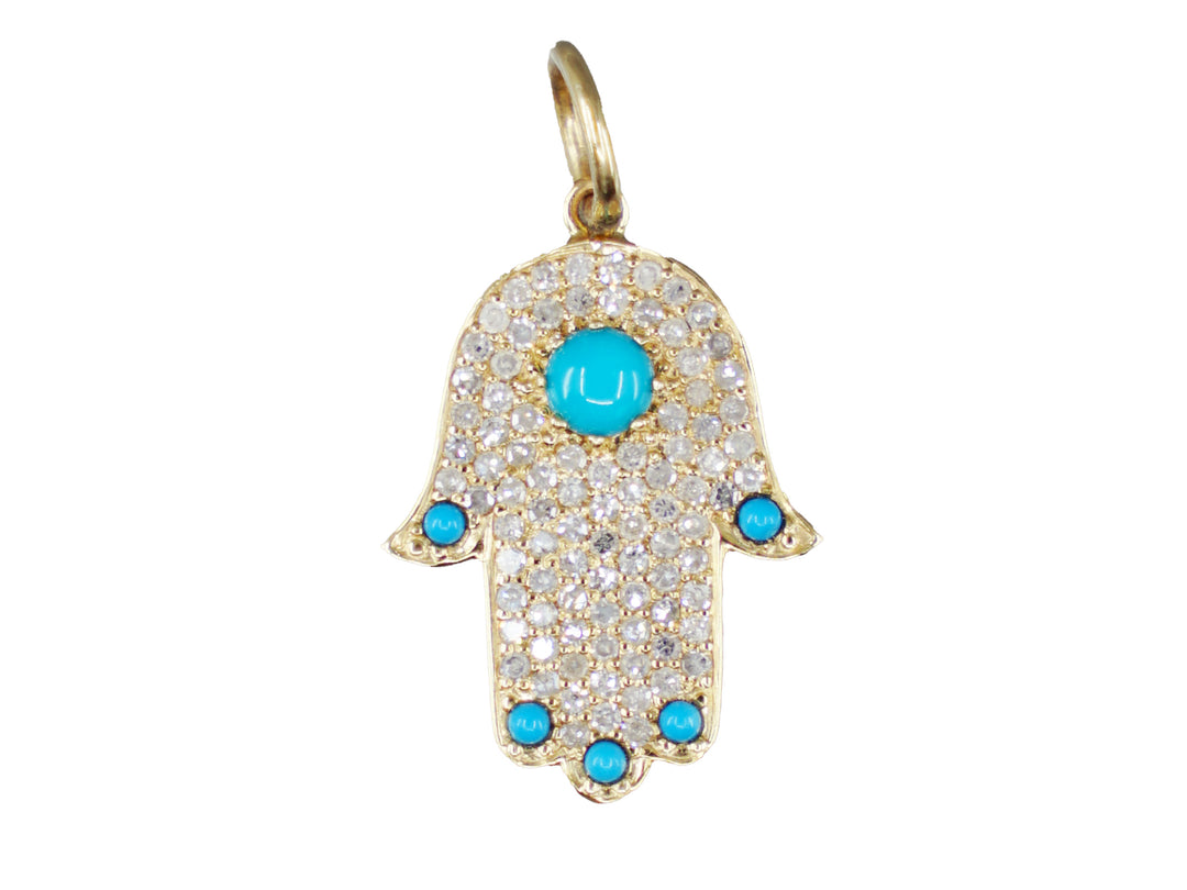 14k Diamond and Turquoise Hamsa Pendant