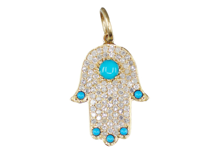14k Diamond and Turquoise Hamsa Pendant