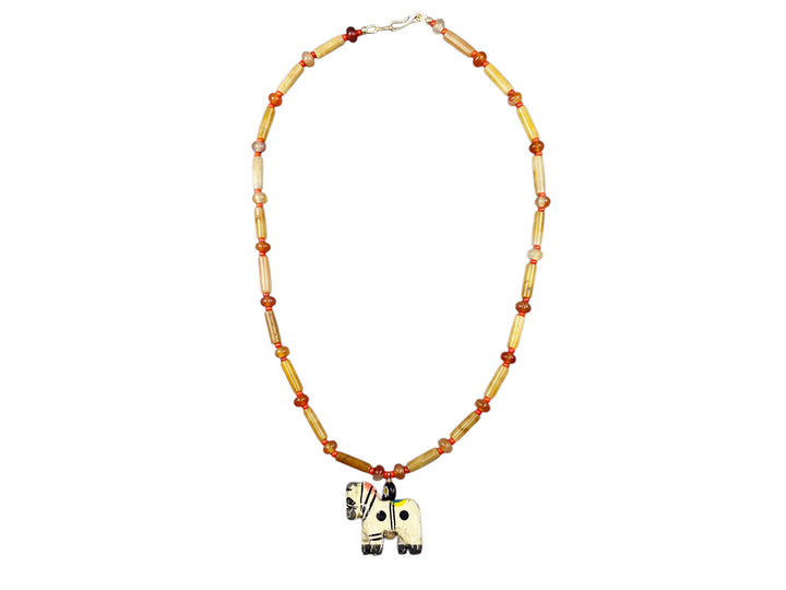 Brown Aventurine and Red Beaded Necklace with Antique Horse Charm
