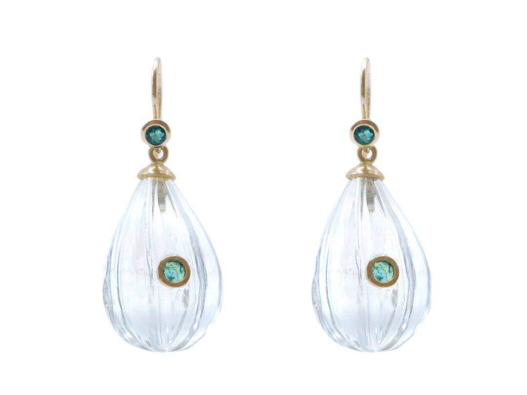 14k Crystal Drop Earrings with Emeralds