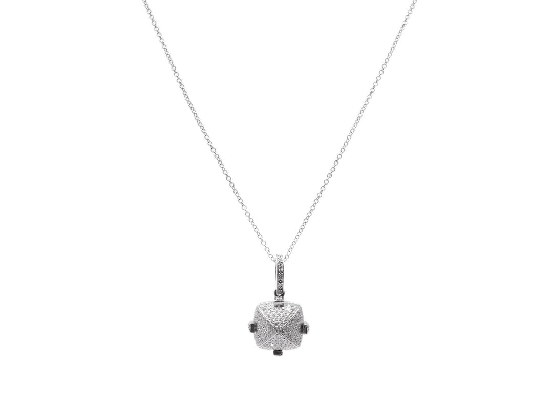 18k White Gold Diamond Pyramid Pendant Necklace
