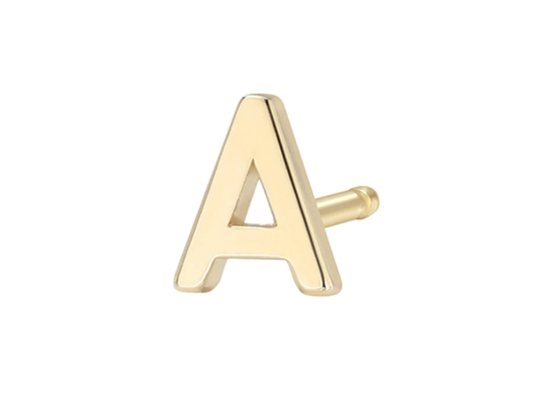 14k Gold Tiny Letter Stud Earring
