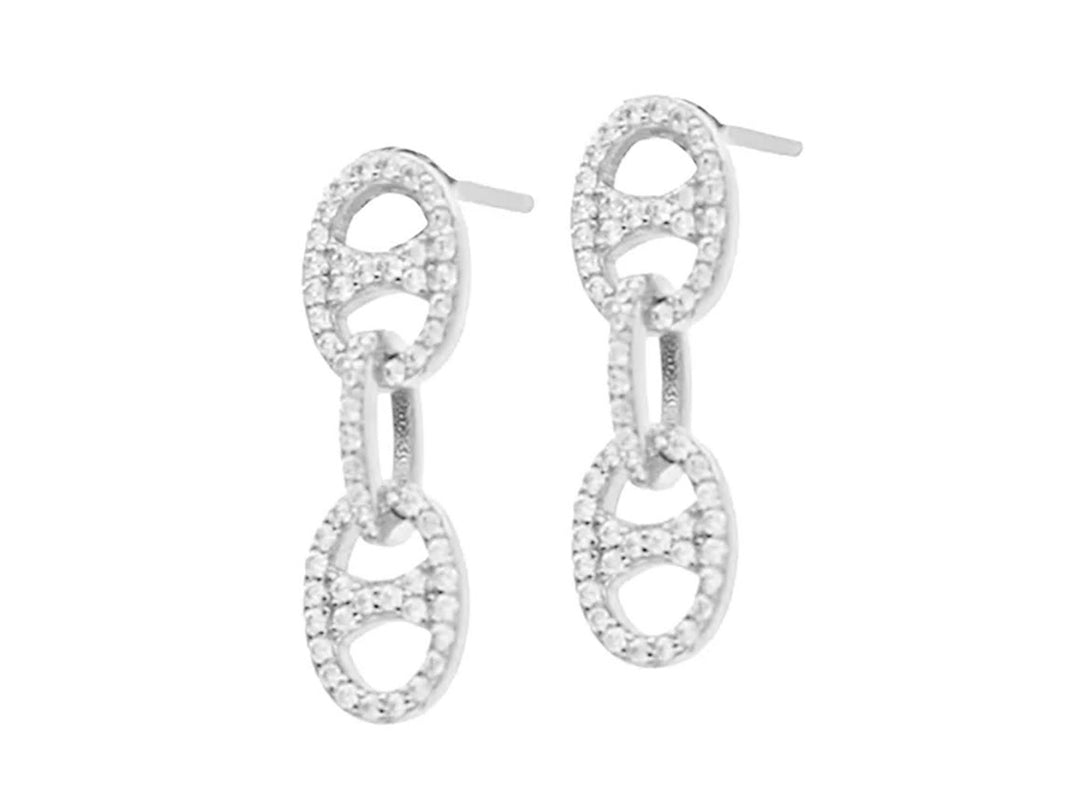 Silver Mariner Link Earrings with CZs