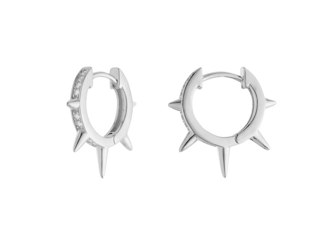 Silver Multi Spike Huggie Hoops with CZs
