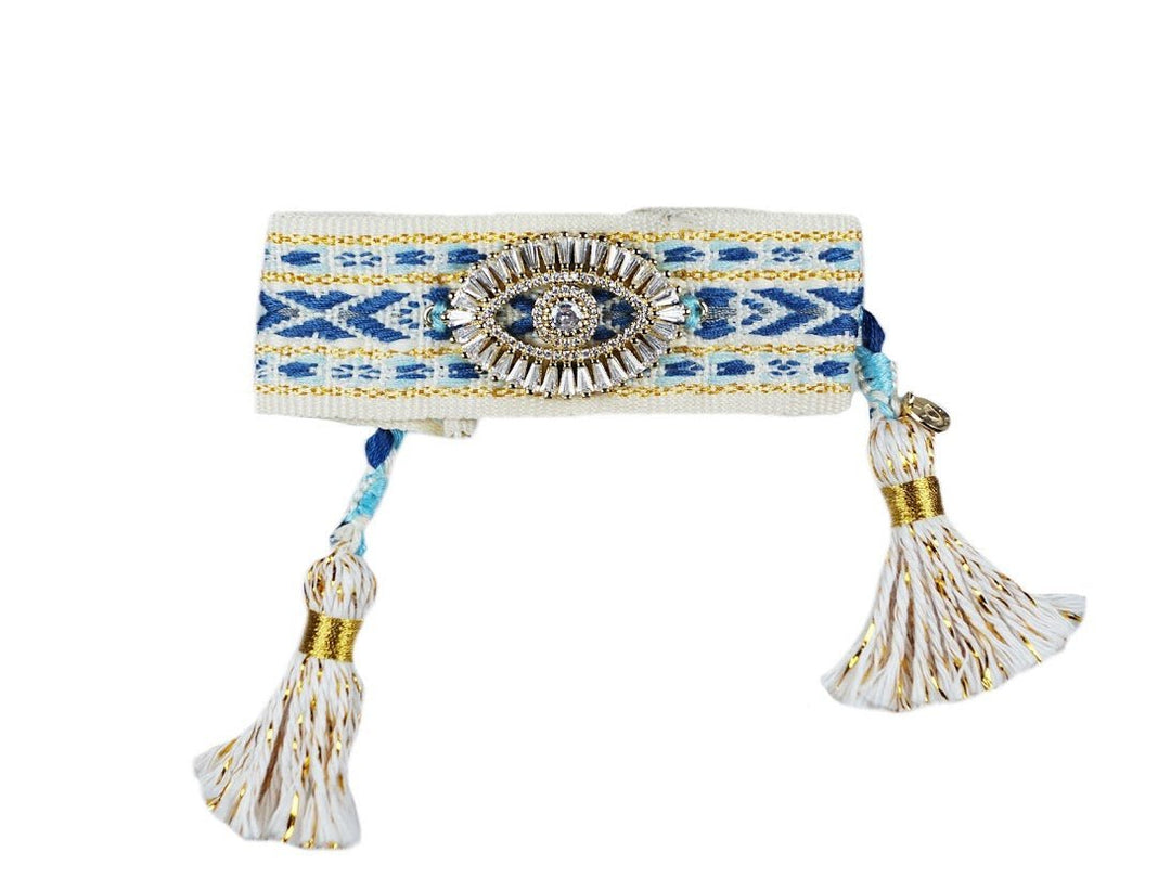 Cream and Blue Evil Eye Bracelet.