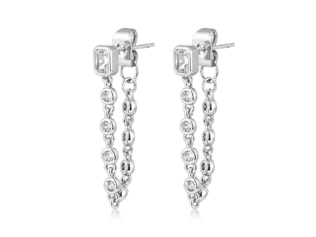 Silver Chain Stud Earrings with CZs