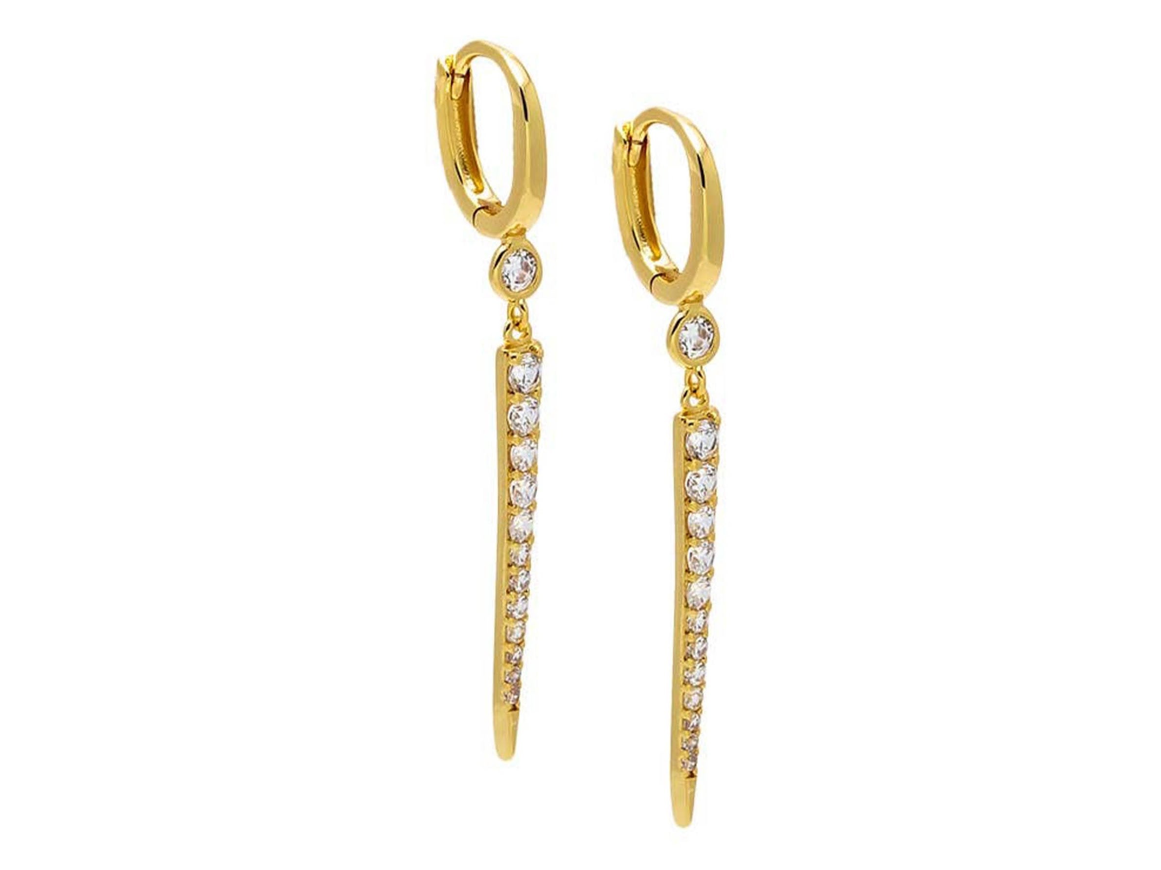 Dangle Dagger Huggie Hoops with CZs