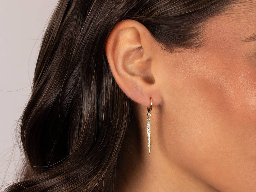 Dangle Dagger Huggie Hoops with CZs