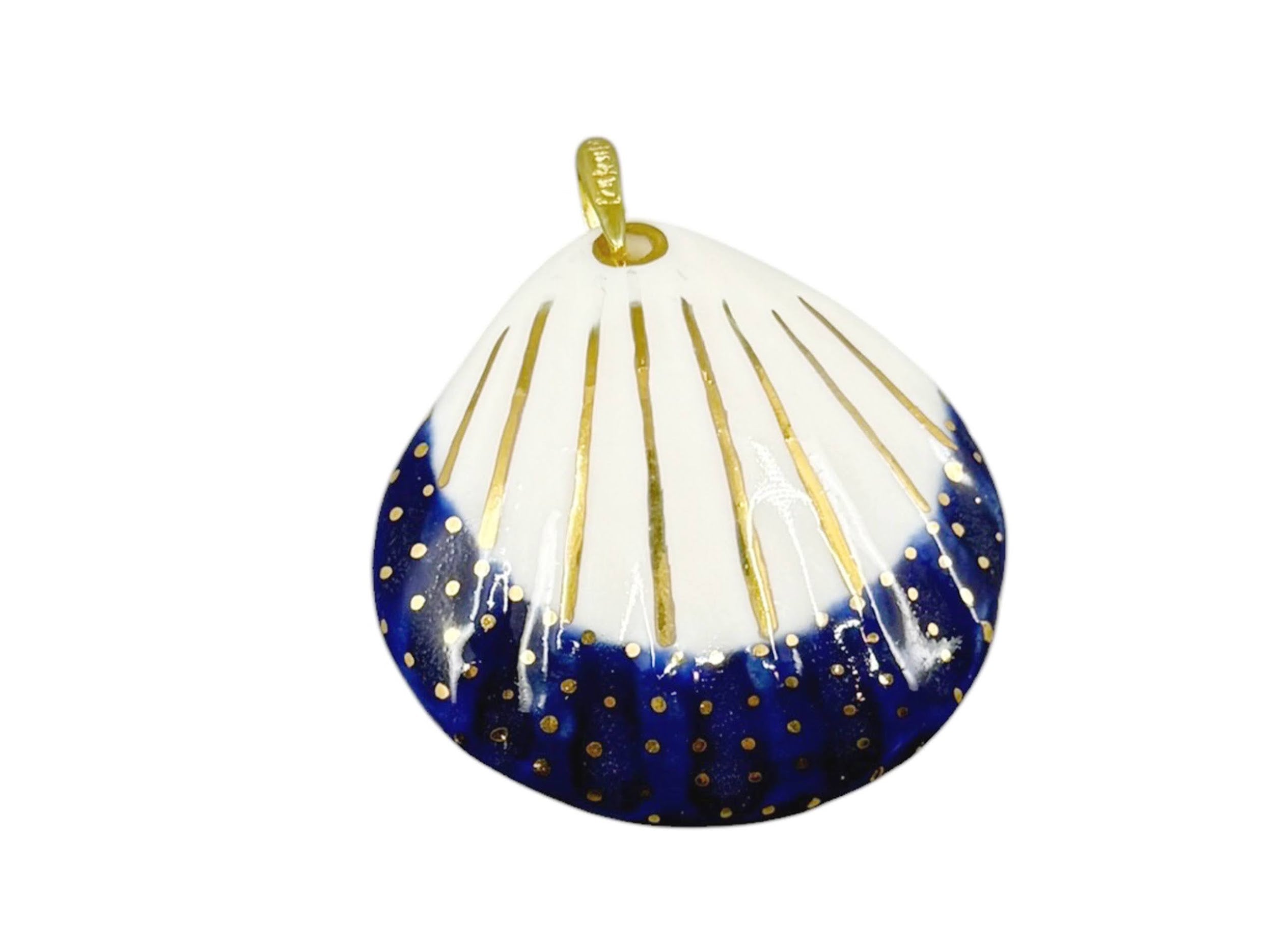 Handpainted Italian Porcelain White and Navy Shell Charm