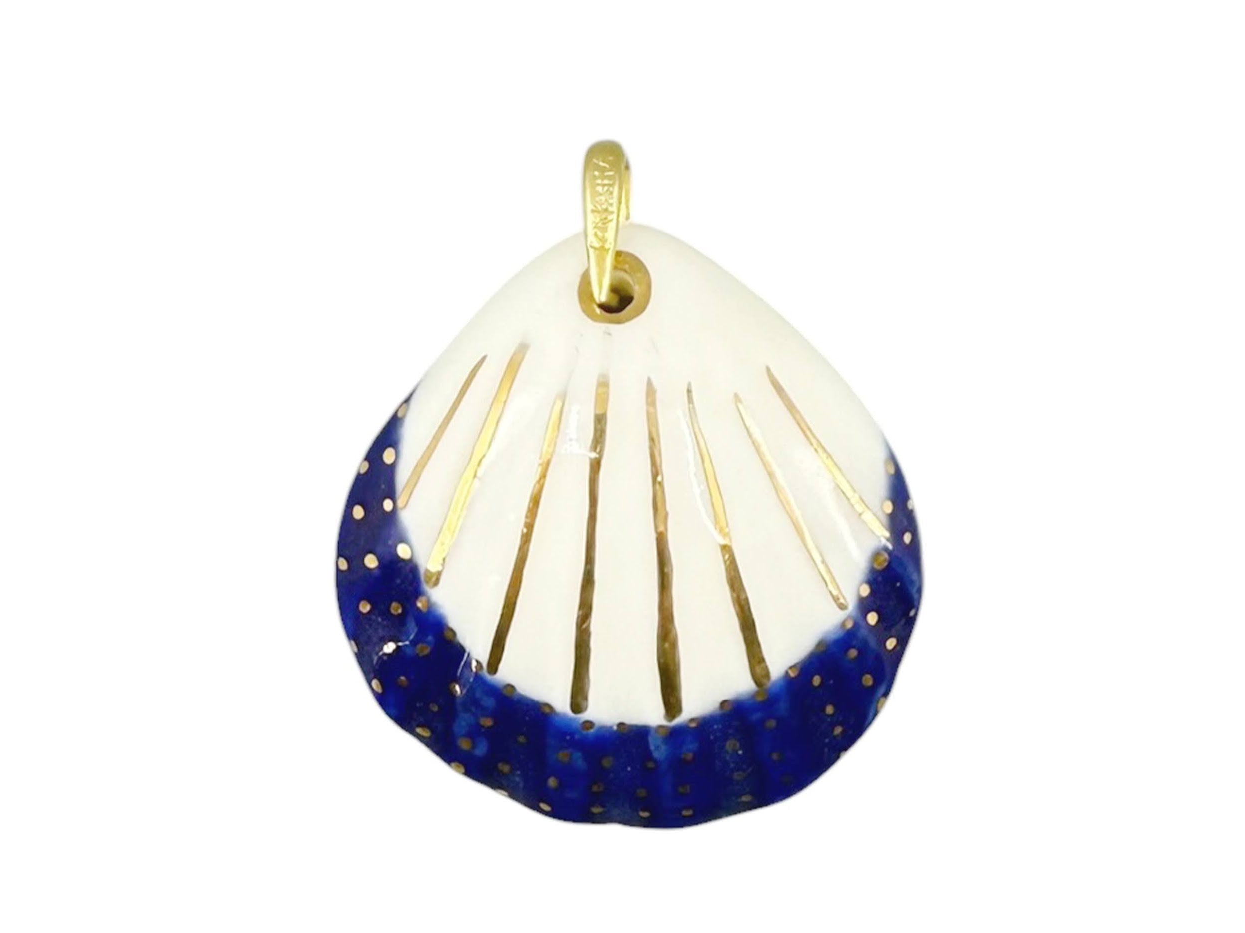 Handpainted Italian Porcelain White and Navy Shell Charm
