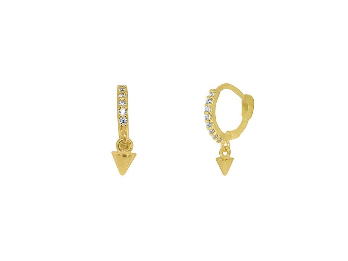 Hinged Mini Hoop Earrings with Dangling Arrows and CZs