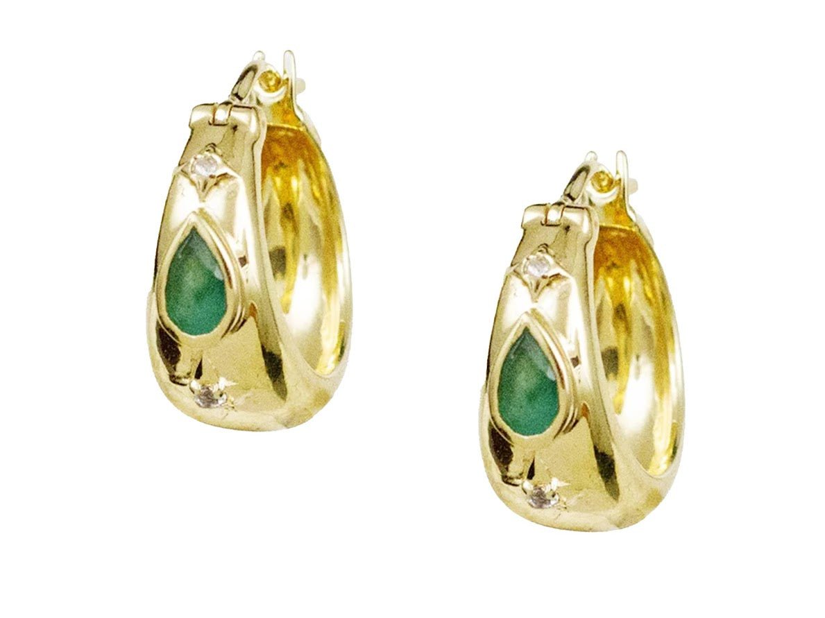 Emerald and Topaz Hoop Earrings