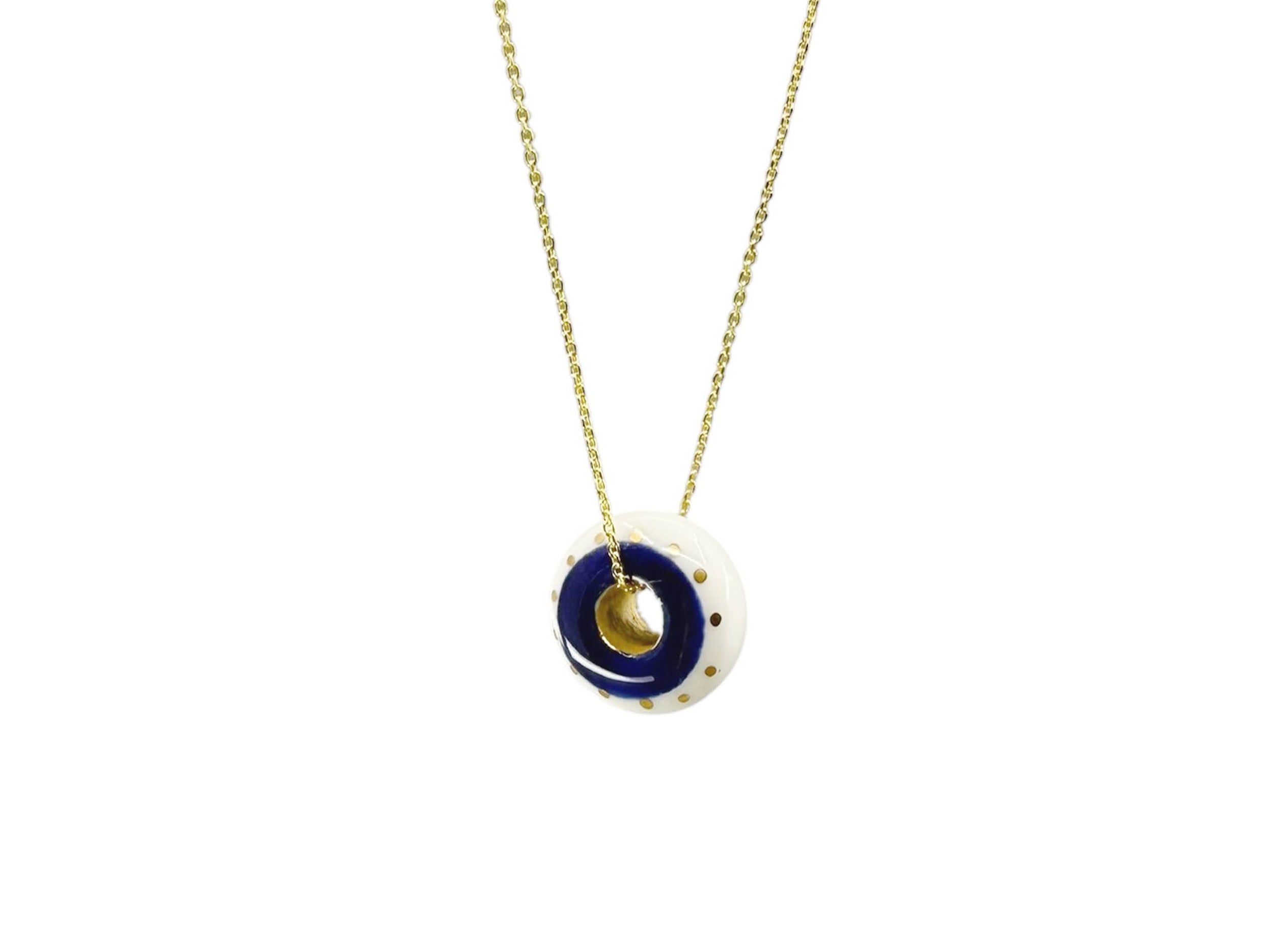 Handpainted Italian Porcelain Aqua Dotted Evil Eye Disc Charm