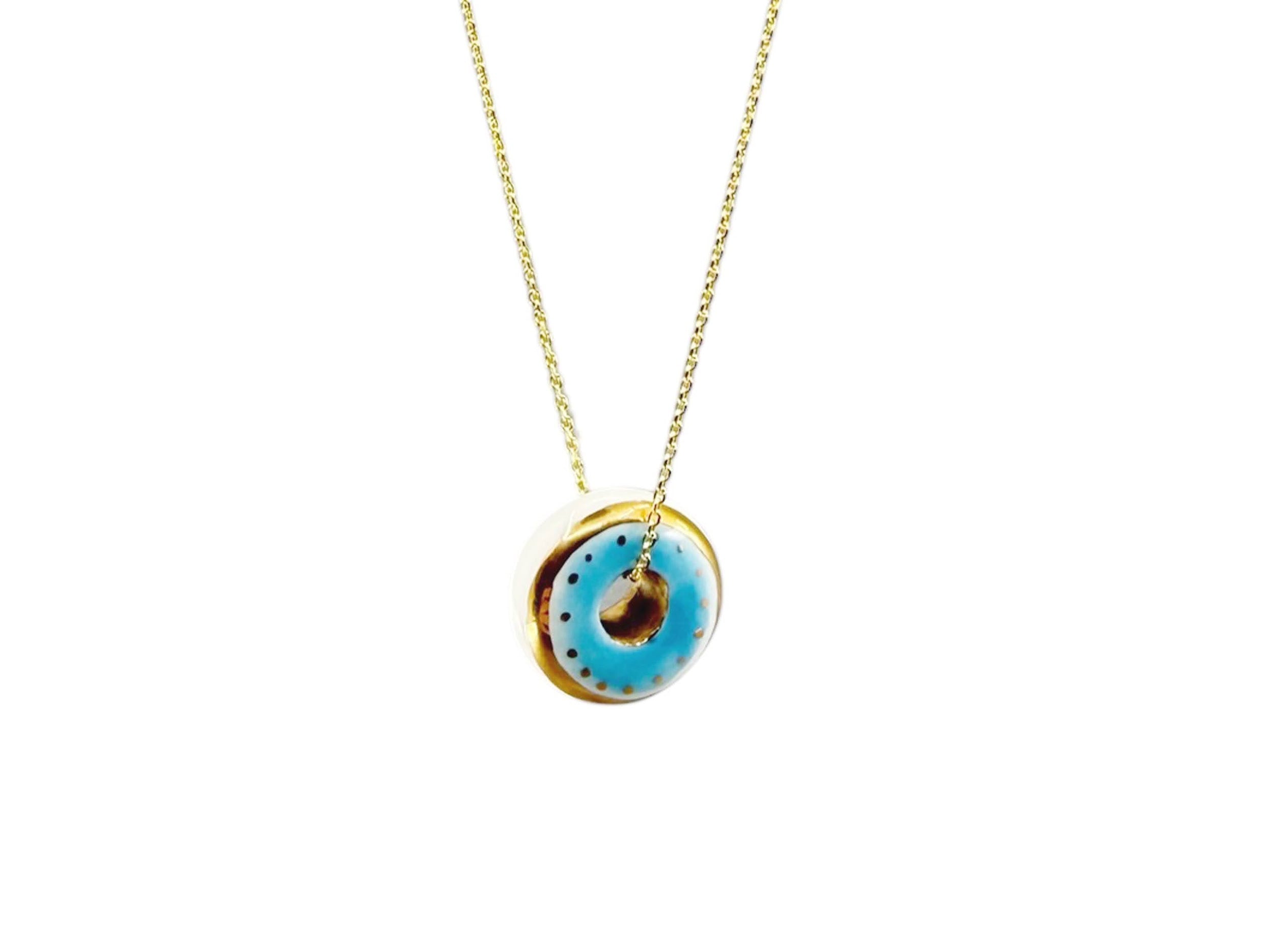 Handpainted Italian Porcelain Aqua Dotted Evil Eye Disc Charm