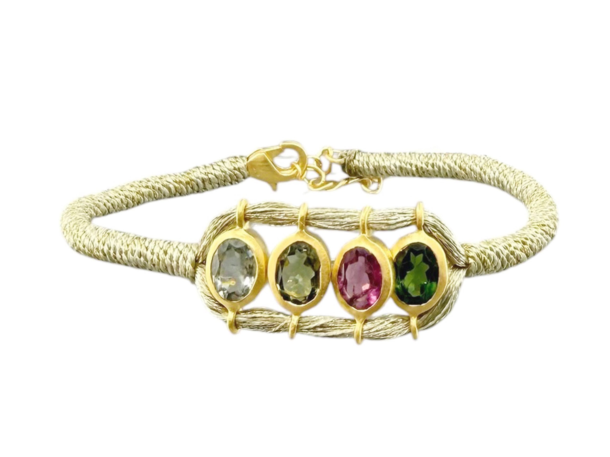 Khaki Woven Bracelet with Multicolor Tourmalines