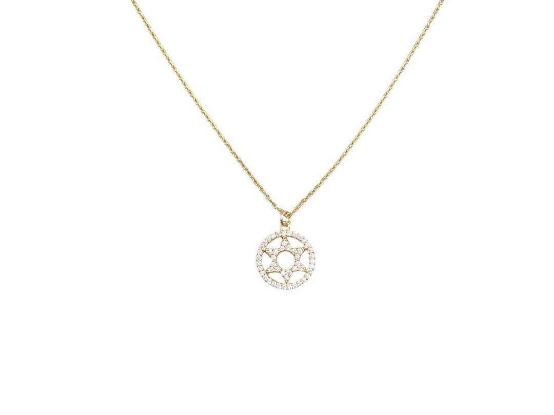 Gold Star of David Necklace with CZs