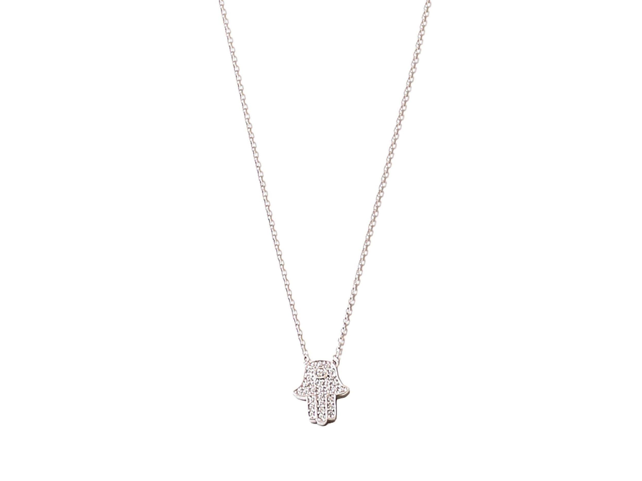 Silver Hamsa Charm Necklace with CZs