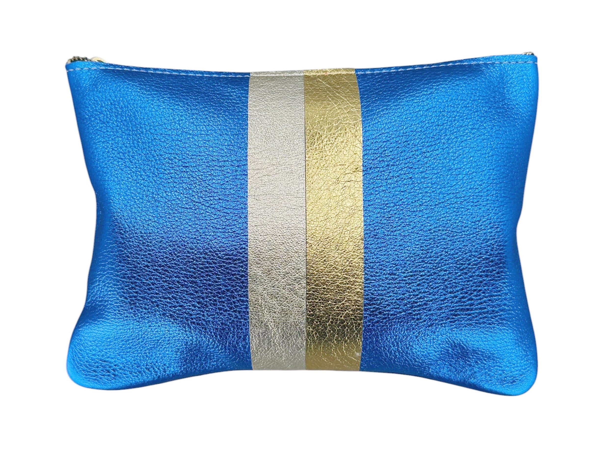 Large Royal Metallic Leather Pouch with Gold and Platinum Stripe