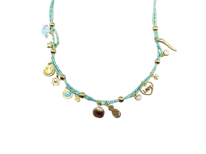 Turquoise and Green Multiple Charm Necklace