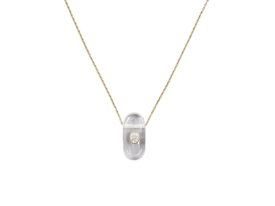 Clear Quartz Pill Necklace with Oval White Topaz