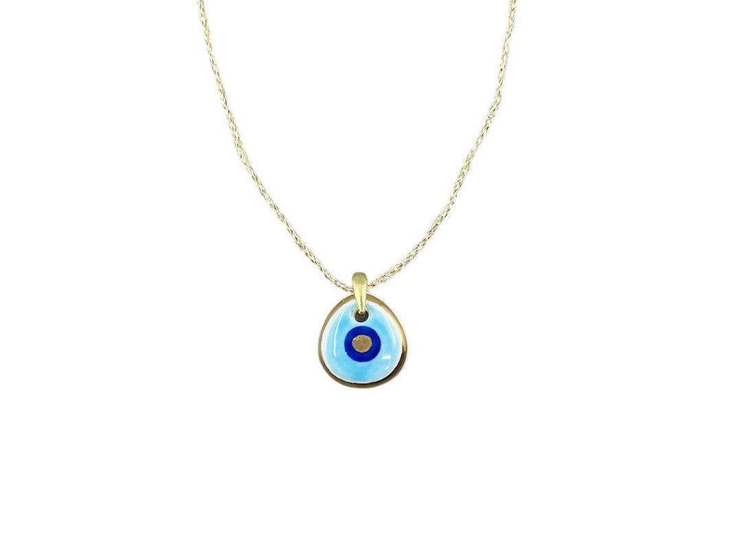 Handpainted Italian Porcelain Blue Abstract Evil Eye Charm Necklace