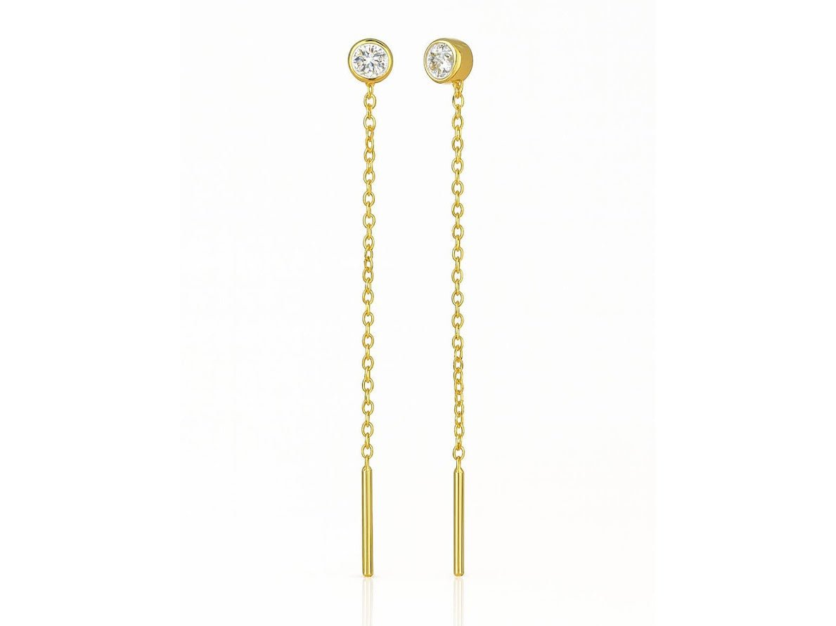 Gold and CZ Threader Earrings