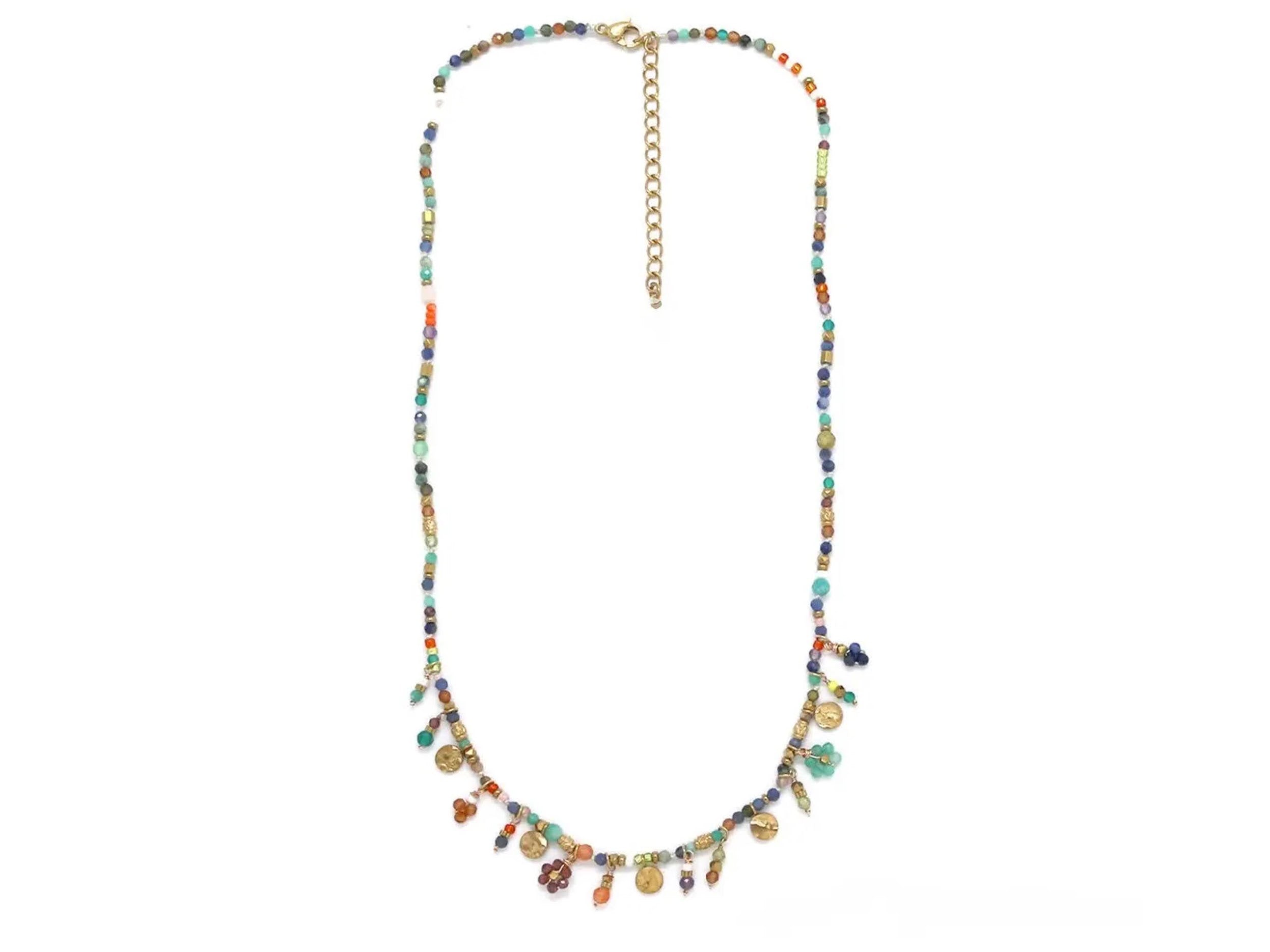 Mixed Gemstone Necklace with Tiny Charms