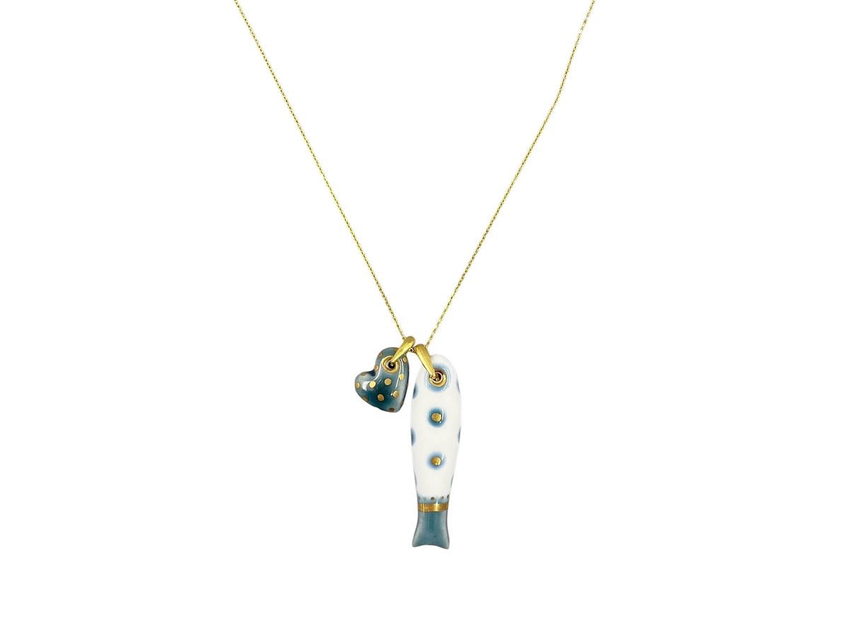 Handpainted Italian Porcelain Green and Gold Spotted Big Fish Charm