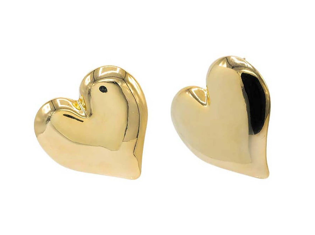 Gold Puffy Heart Stud Earrings
