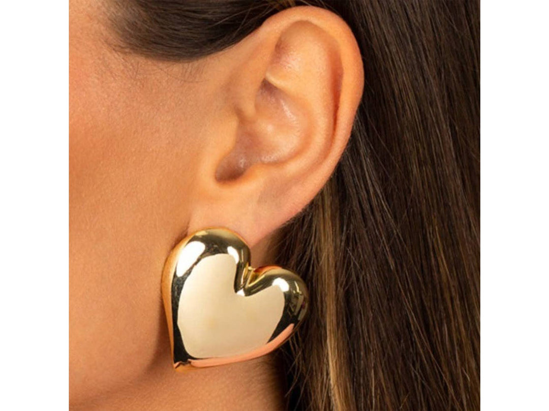 Gold Puffy Heart Stud Earrings
