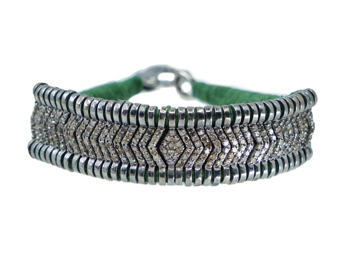 SS Handmade Green Macrame Diamond Bracelet