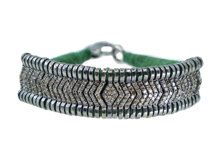 SS Handmade  Green Macrame Diamond Bracelet