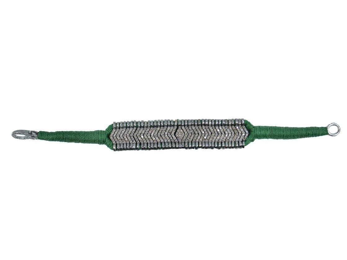 SS Handmade Green Macrame Diamond Bracelet