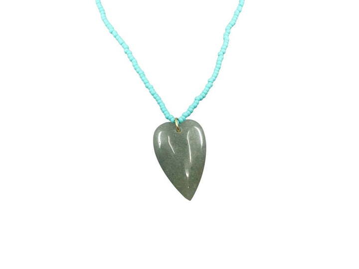 Turquoise Beaded Necklace with Aventurine Heart Charm