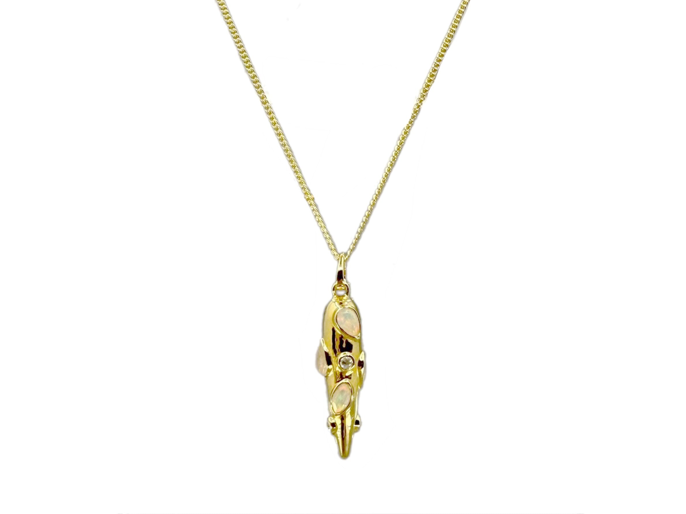 Gold Necklace with Moonstone and White Topaz Mini Spike Charm