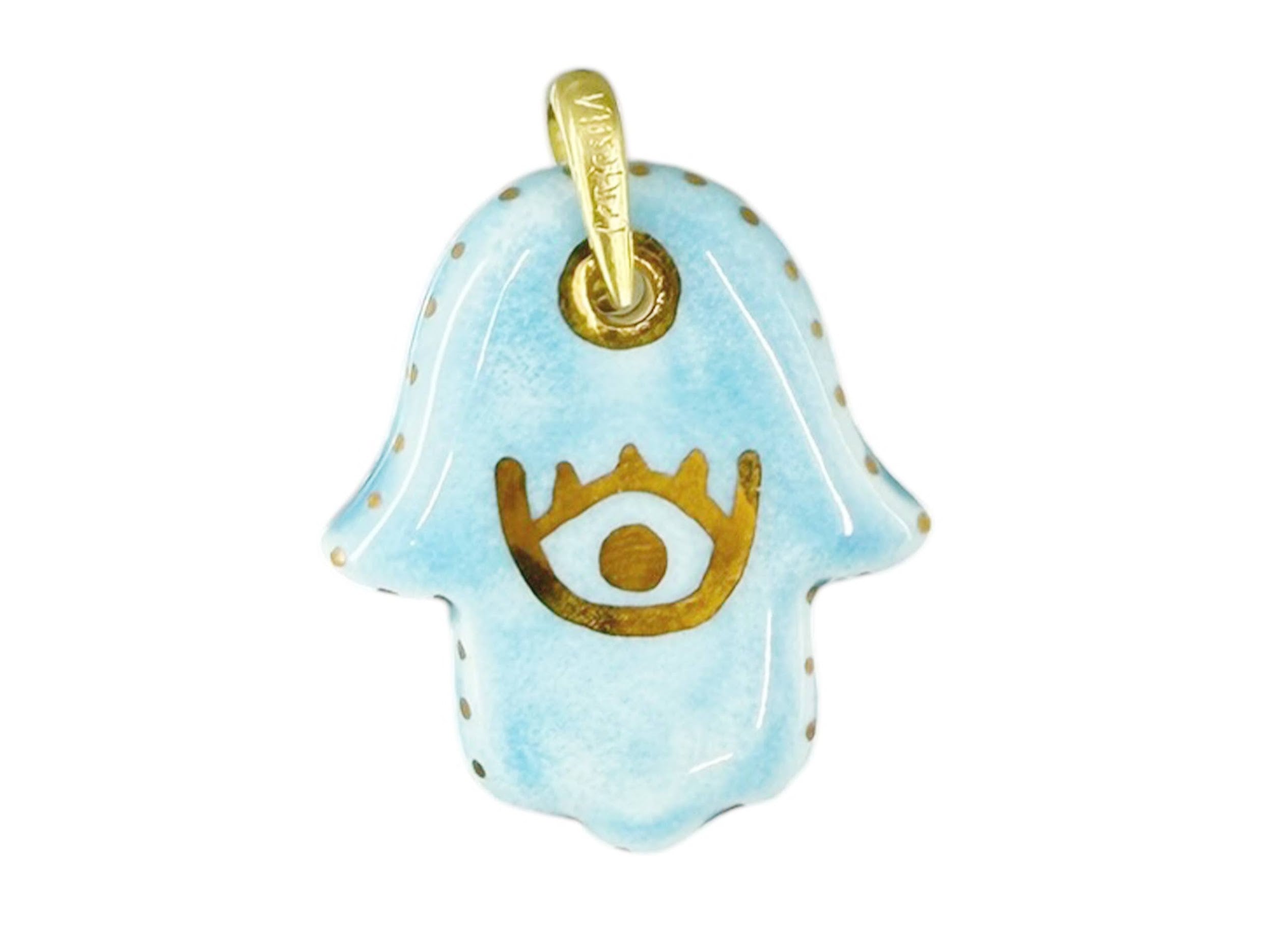 Handpainted Italian Porcelain Aqua Large Hamsa Charm