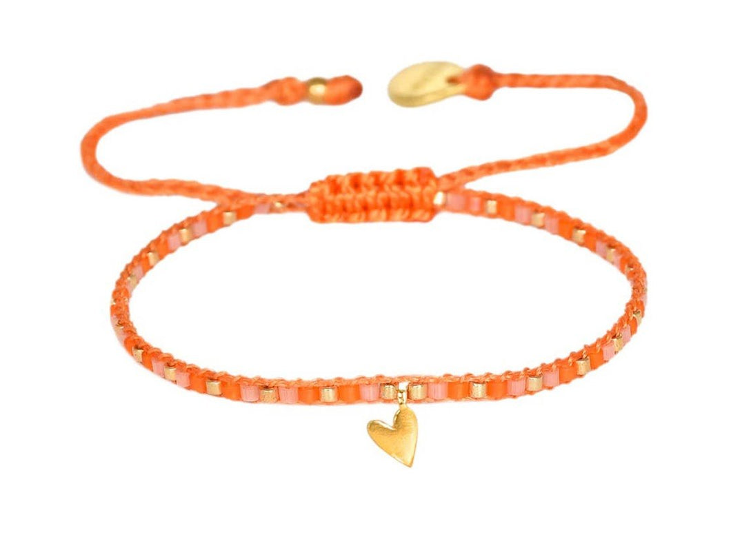 Orange Beaded Bracelet with Tiny Heart Charm