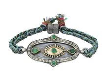 Load image into Gallery viewer, 10k/SS Shield with Evil Eye and Green Emeralds Bracelet

