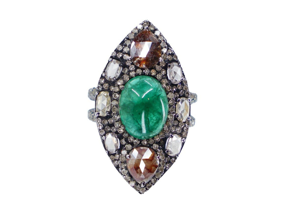 18k and SS Emerald and Diamond Ring